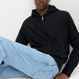 Sudadera con capucha gruesa de corte casual con cremallera completa, cordón ajustable y hombro caído para hombre - Product Image 3