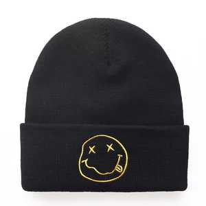 Unisex Beanie Hat 100% Acrylic Knitted <b>Winter</b> <b>Cap</b> Embroidery Smile Face Street Style Casual 56-58CM Adult Size - Product Image 4