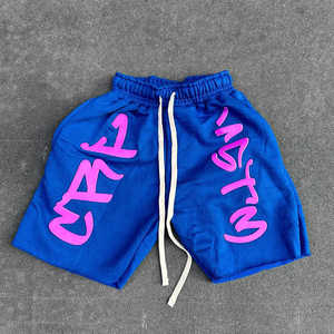 Shorts de survêtement décontractés pour hommes, en coton épais, délavé à l'acide, avec imprimé graphique et cordon de serrage, style streetwear, vente en gros sur mesure - Product Image 1