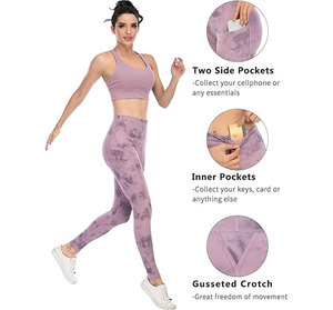 High Waist Tie Dye Leggings With Pockets Full Length Stretch Knitted Women's Sporty Style All Seasons Wear - Product Image 6