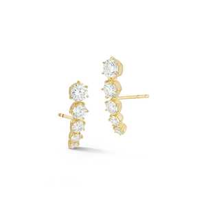 Boucles d'oreilles grimpantes en or massif 14K 18K avec diamants de laboratoire taille ronde, sertis à griffes, 5 pierres, courbées et graduées, vente en gros - Product Image 1