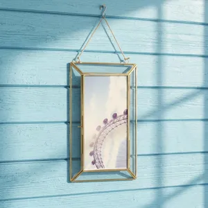 Artisan Design PF1074 Brass Rectangle <b>Photo</b> <b>Frame</b> with <b>Glass</b> Vertical Hanging Display Wall Decor Brass Finish - Product Image 4