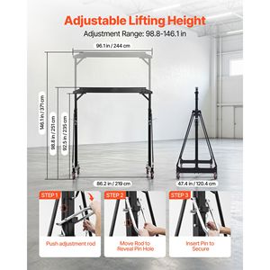 Pont roulant réglable de 2,5 tonnes, capacité de 4400 lb, élévateur de chantier portable, hauteur réglable de 98,8 à 146,1 pouces avec roues verrouillables - Product Image 4