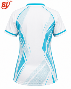 เสื้อฟุตบอลหญิงสั่งทำพิเศษ ผ้าโพลีเอสเตอร์ 100% ระบายอากาศได้ดี พิมพ์ลายแบบซับลิเมชั่น แขนสั้น ทรงพอดีตัว บริการ OEM สีขาว/ฟ้าอ่อน - Product Image 2