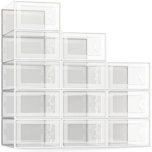 กล่องเก็บรองเท้าพลาสติกใสแบบซ้อนได้ 12 ชิ้น ประหยัดพื้นที่ พับเก็บได้ สำหรับจัดระเบียบรองเท้าผ้าใบในตู้เสื้อผ้า - Product Image 1