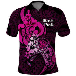 <b>Think</b> Pink Polynesian Floral Print Men's Short Sleeve Polo Shirt Regular Fit 100% Polyester Casual Wear - Product Image 4