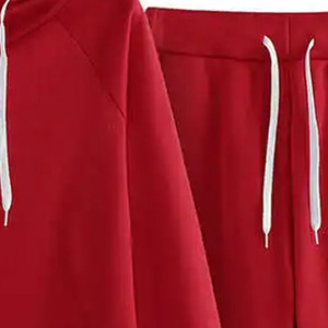 Conjunto Deportivo Rojo con Capucha para Mujer, Manga Larga, Color Sólido, Pantalones Casuales con Cordón y Bolsillos Laterales, Transpirable - Product Image 6