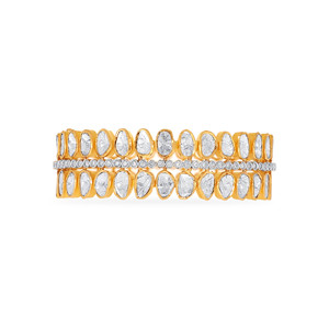 Elegant Yellow Gold 14K Women's <b>Bangle</b> <b>Bracelet</b> Lab Grown Diamond Teardrop Gemstones Leaf Motifs Luxurious Pav Detailing - Product Image 1