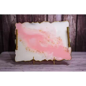 Bandeja de Servicio Artesanal de Resina Natural Pintada a Mano con Diseño de Amor, Decoración Navideña de Moda para el Hogar y Exhibición de Joyas - Product Image 1