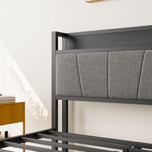 Struttura letto matrimoniale solida e stabile con testiera contenitore, stazione di ricarica, facile montaggio, non richiede rete a molle, letto imbottito - Product Image 4