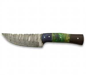 Couteau utilitaire artisanal en acier Damas avec manche en bois de résine segmenté - Product Image 1