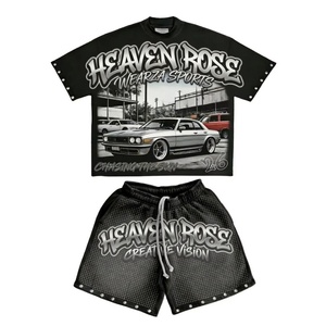 Conjunto de Camiseta y Pantalones Cortos con Estampado Gráfico Y2K Extra Grande, Logotipo Personalizado OEM, Ropa Urbana Unisex, Conjunto Coordinado de Verano - Product Image 1