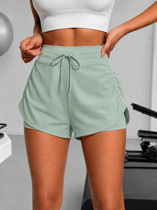 Shorts de Yoga de Cintura Alta para Mujer, Color Sólido, Cintura Elástica, Transpirables, Impermeables, de Poliéster/Nailon, con Bolsillos, Verde Menta - Product Image 1