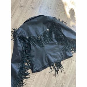 Custom Genuine Leather Fringe <b>Jacket</b> Women Vintage <b>Western</b> Biker Motorcycle Coat Black Tassel Leather <b>Jacket</b> Manufacturer - Product Image 4