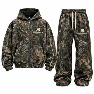 men's <b>Camouflage</b> <b>Tracksuit</b> Set Hooded Zipper Full Length Pants Casual Autumn Wear Unisex Adult Breathable Polyester - Product Image 3