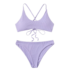 Ensemble de bikini côtelé personnalisé pour femme, dos croisé, devant à nouer, maillot de bain deux pièces, fabricant de maillots de bain sous marque privée - Product Image 1