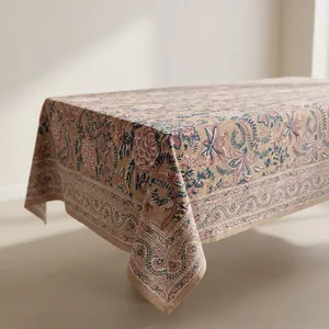Mantel de algodón clásico con estampado floral, rectangular, lavable, decoración para el hogar, mantel con estampado a bloques - Product Image 2