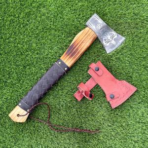 Hacha Vikinga de Acero Industrial de Alto Carbono Forjada a Mano, Mango de Madera de Fresno Personalizado OEM, Hacha con Barba, Funda de Cuero, para Camping y Bushcraft - Product Image 1
