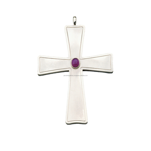 Croix murale en métal avec finition nickelée incrustation de cristaux de conception florale en relief excellente qualité pour l'église - Product Image 2