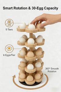 Rotating Pine Wooden <b>Egg</b> Holder 5-Tier Space Saving <b>Egg</b> <b>Storage</b> Rack 30 <b>Eggs</b> Capacity Kitchen Countertop Organizer Shelf - Product Image 5