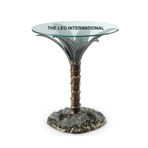 Mesa de Centro de Vidrio Transparente para Sala de Estar, Hogar, Hotel, Restaurante, Mesa Auxiliar de Aluminio Plateado con Base en Forma de Árbol - Product Image 1