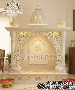 Mandir de Luxe en Bois de Teck Grand Format avec Finition Marbre Blanc, Style Ram Darbar, Fournisseur Américain de Mandirs Domestiques en Bois de Teck Aspect Marbre de Qualité Supérieure - Product Image 5