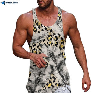 Camiseta sin mangas para hombre con estampado de palmeras tropicales, cuello redondo, estilo casual de secado rápido y tejido de punto. - Product Image 6
