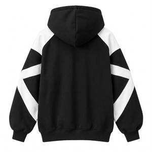 Black <b>White</b> Color Block Unisex Winter Hoodie Pullover <b>Sweatshirt</b> with Drawstring Hood Front Pocket 280g Fleece Streetwear Style - Product Image 2