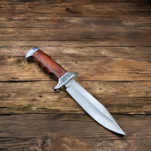 Cuchillo de Hoja Fija para Exteriores, Punta Caída, Hoja de Acero Inoxidable de Grado Industrial, Funda de Madera Negra con Costuras Rojas, para Camping, OEM, ODM - Product Image 1