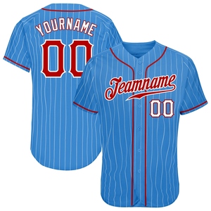 Maillot de baseball authentique OMMIZ INDUSTRY personnalisé, bleu poudré, rayures blanches, rouge-blanc, le plus vendu en gros - Product Image 1