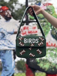 <b>Green</b> Football Pattern Beaded <b>Purse</b> With Birds Text Rectangle Shape Sports Theme Souvenir Bag - Product Image 3