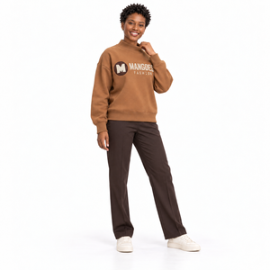 Women's Oversized Mock Neck Fleece Sweatshirt-100% Cotton Quick Dry <b>Drop</b> Shoulder Solid Color Custom Front <b>Back</b> Neck Logo - Product Image 2