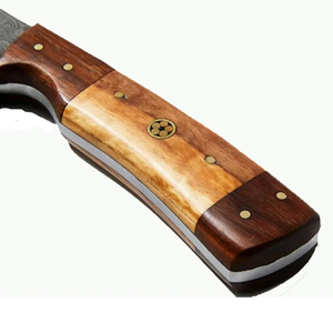 Cuchillo de Desollado de Acero de Damasco Hecho a Mano, Cuchillo de Caza de Hoja Fija con Mango de Madera Natural y Funda de Cuero, Venta al por Mayor - Product Image 3