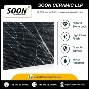 SOON CERAMIC - Grande dalle de marbre calcite noir poli, écologique et moderne, avec des veines blanches, provenant du Rajasthan, pour une utilisation murale et au sol - Product Image 5