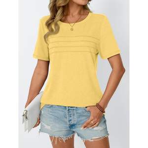 2025 túnica de moda de verano 2025 para mujer, blusas elegantes informales, cuello redondo, manga corta, moda de playa, Tops ajustados, Túnica de cuello redondo - Product Image 5