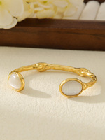 Brazalete Abierto de Acero Inoxidable Chapado en Oro de Lujo con Piedras Preciosas Irregulares para Mujer, Joyería de Fiesta