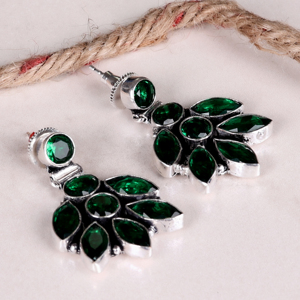 <b>Green</b> Topaz Brass Antique Silver Plated Trendy Drop <b>Earrings</b> Floral Design Wedding Jewelry Wholesale Bulk - Product Image 5