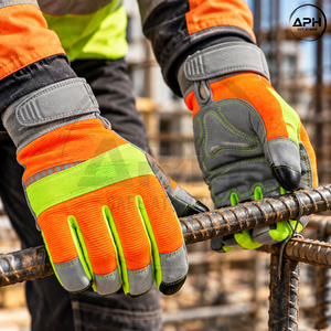 Private Label High Visibility <b>Gloves</b> Custom <b>Workwear</b> OEM ODM Reflective Breathable Flexible Adjustable Cuff Orange Working <b>Glove</b> - Product Image 6