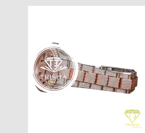 Bracelet de montre de luxe bicolore or rose et or blanc avec diamants Moissanite et design à maillons entièrement sertis - Product Image 3