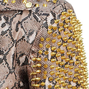 <b>Men's</b> Snake Print PU Moto <b>Jacket</b> With Rivet Decoration Turn-down Collar Zipper Closure Slim Fit Autumn Style - Product Image 6