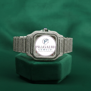 นาฬิกาข้อมือผู้ชาย Pragalbh Jewels Luxury Quartz Square Moissanite ประดับเพชรเต็มหน้าปัด สายสแตนเลสสตีลสองสี - Product Image 1