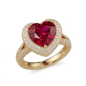 Anillo de compromiso de oro macizo de 18 quilates grabado con forma de corazón, halo de rubí natural y diamantes, con banda de tallo dividido, anillo de gema de rubí, regalo - Product Image 2