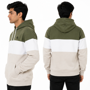 Sweat à capuche personnalisé pour homme en molleton de coton, color block, avec cordon de serrage, poche, manches longues, coupe décontractée, oversize, style décontracté et tendance - Product Image 4