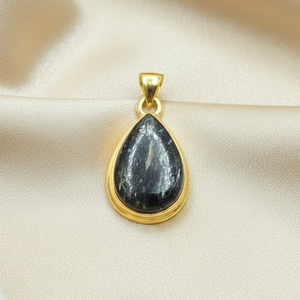 Pendentif en pierre précieuse Nuummite dorée naturelle en forme de goutte, en argent sterling 925 plaqué or rose et or jaune, bijoux artisanaux de guérison - Product Image 6