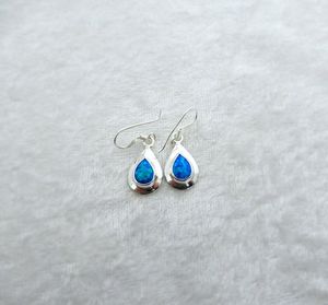 Blue <b>Opal</b> <b>Earrings</b> Sterling Silver Sparkly Flash <b>Opal</b> <b>Earrings</b> October Birthstone Jewelry Elegant Gift For Her - Product Image 2