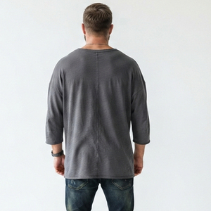 T-shirt tricoté oversize pour homme à col en V, manches courtes, style décontracté, grande taille, épaules tombantes, style streetwear ample - Product Image 4