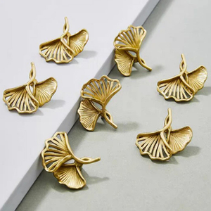 <b>Gold</b> Ginkgo Leaf Brass Handles, Unique Retro Leaf <b>Knobs</b> for <b>Cabinet</b>, Drawer & Wardrobe - Product Image 2