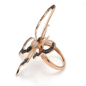 Bague en argent sterling plaqué or rose avec motif papillon, pierre naturelle taille brillant, 8 grammes, accent noir, pour femme, luxe, usage quotidien - Product Image 3