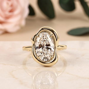 Oval Cut Moissanite Ring Bezel <b>Frame</b> Gold Band Engagement Wedding Bridal Statement Jewelry for Women Custom Fine Jewelry Ring - Product Image 1