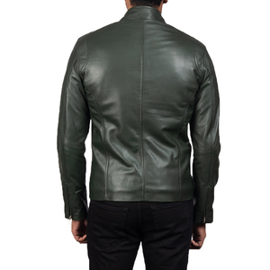 Unisex Green Genuine <b>Leather</b> Waterproof Windproof Breathable Eco-Friendly <b>Winter</b> Streetwear Bomber <b>Jacket</b> Classic Zip Casual - Product Image 5